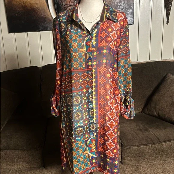 Multiples~Vintage Tunic Blouse Size Medium W/ Mandala Design (New W/Tags) - Picture 2 of 15